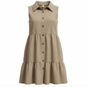 Stella Tweed Girls Tan Chic Cute Sleeveless Tiered Sundress Small EUC Button Up